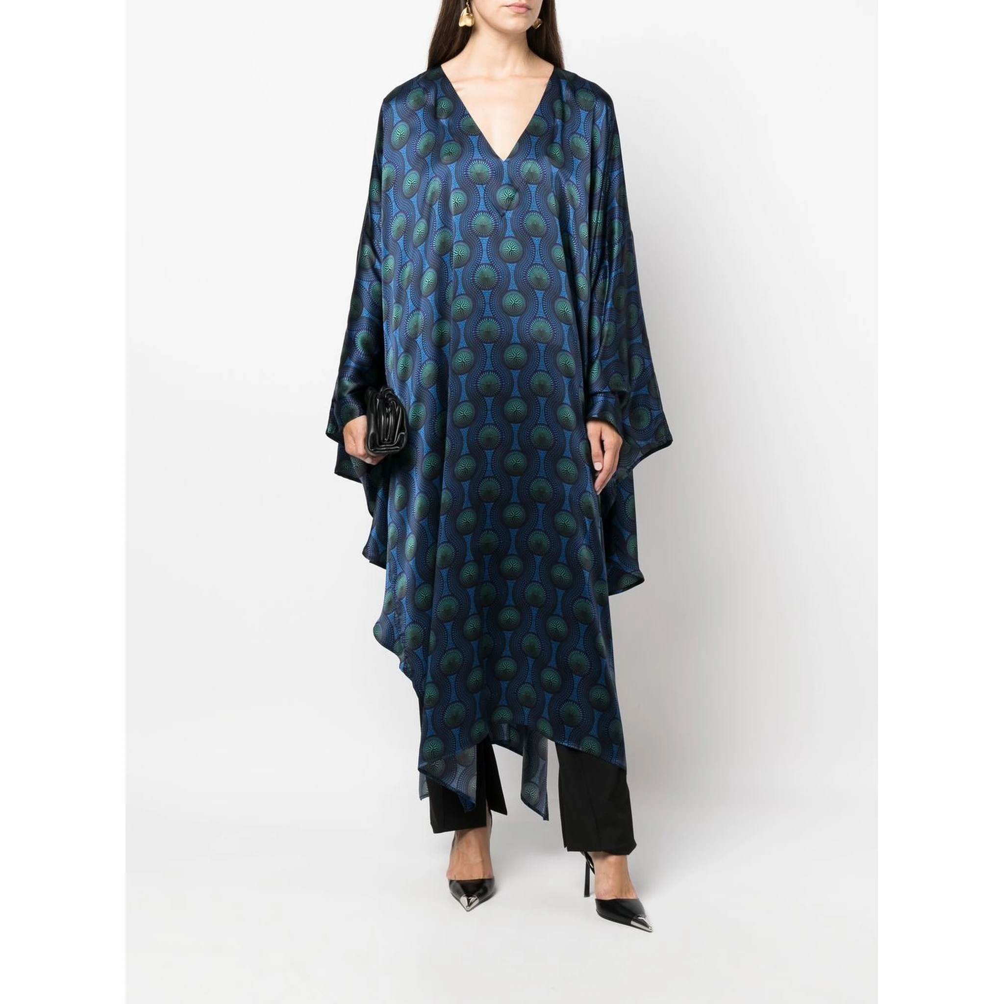 geometric-print silk cape shirt