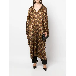 Printed Silk Kaftan In Yellow