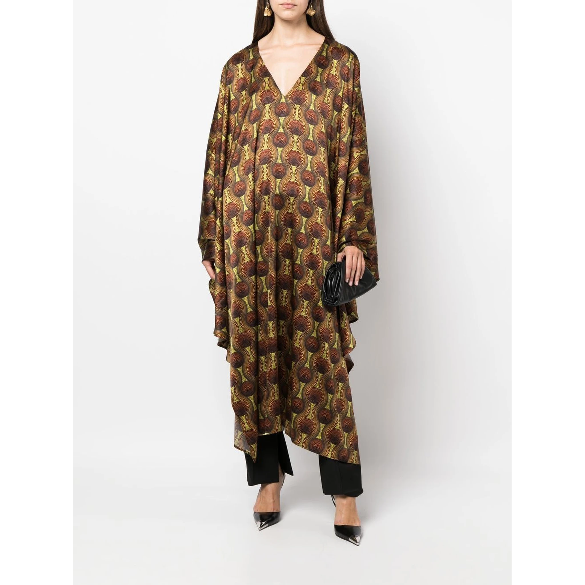 Printed Silk Kaftan In Yellow