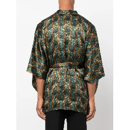 short geometric-print tie-waist jacket