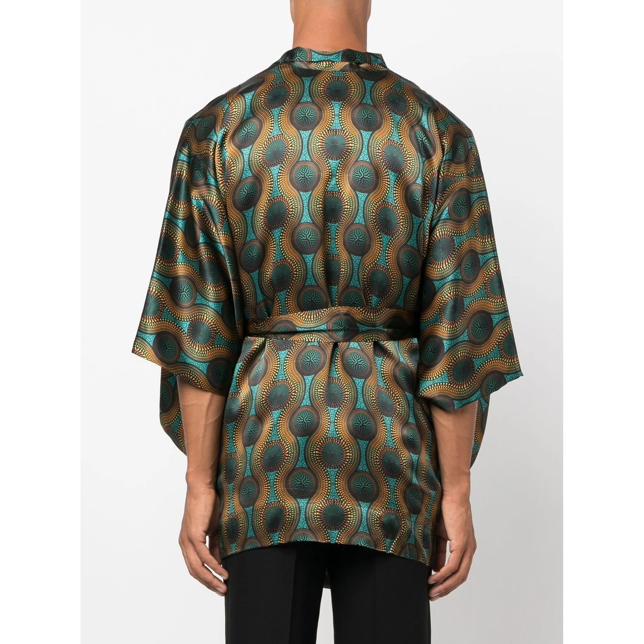 short geometric-print tie-waist jacket