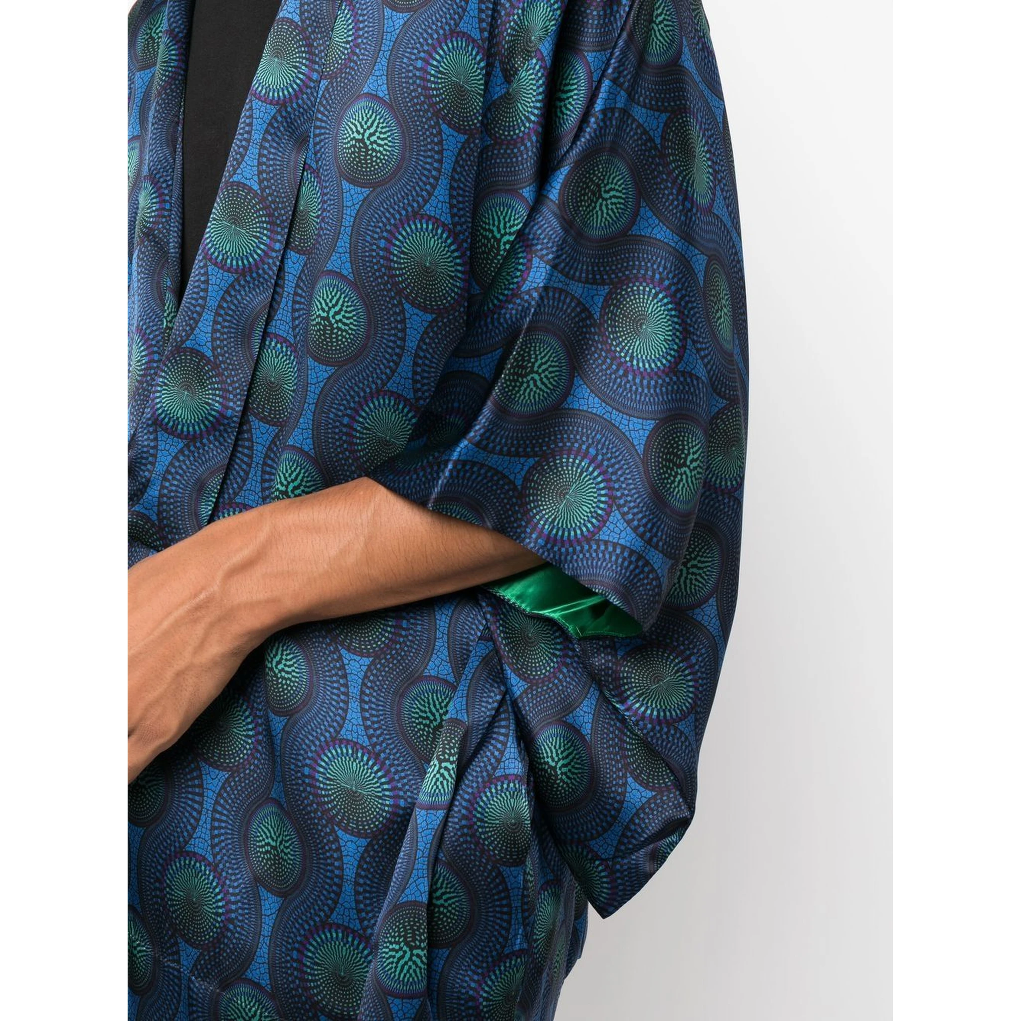 short geometric-print tie-waist jacket