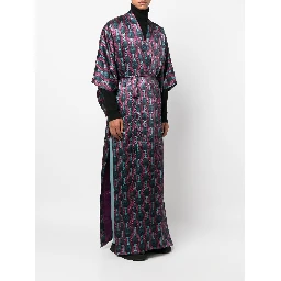 geometric-print tie-waist long jacket