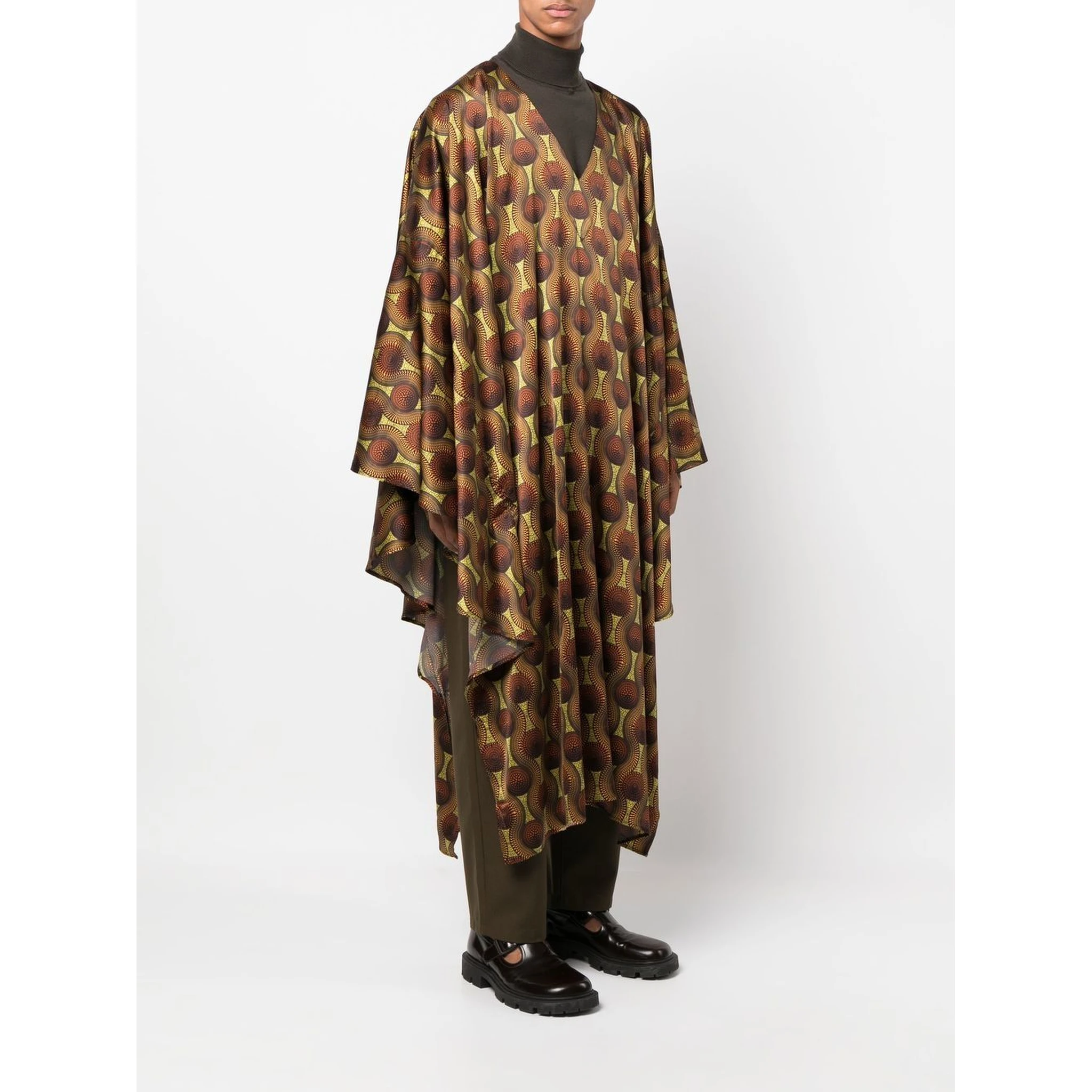 Printed Silk Kaftan In Yellow