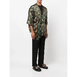 short geometric-print tie-waist jacket