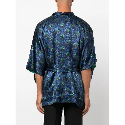 short geometric-print tie-waist jacket