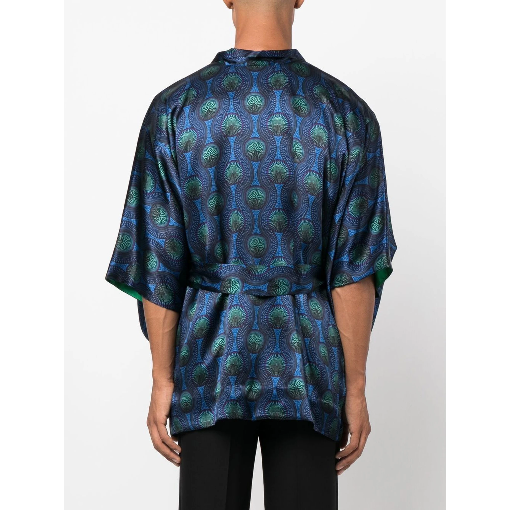 short geometric-print tie-waist jacket