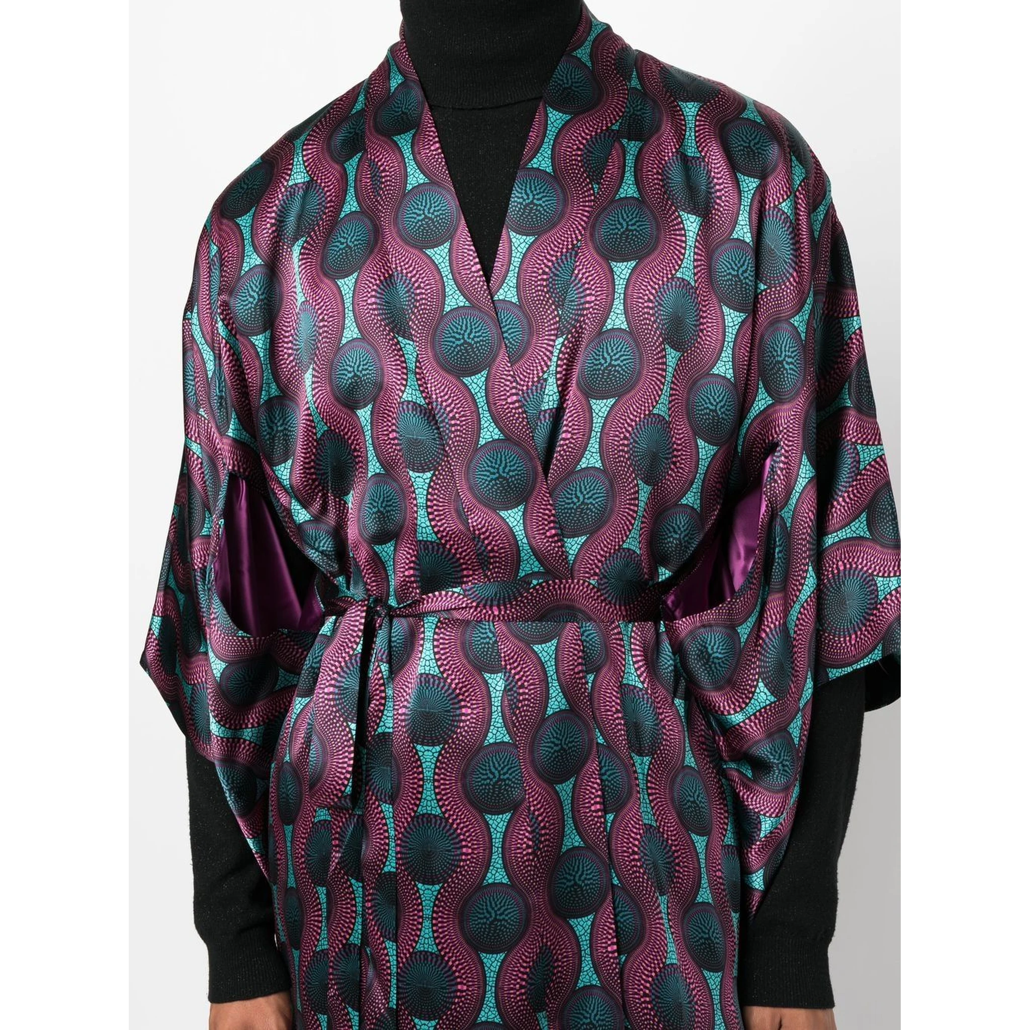 geometric-print tie-waist long jacket
