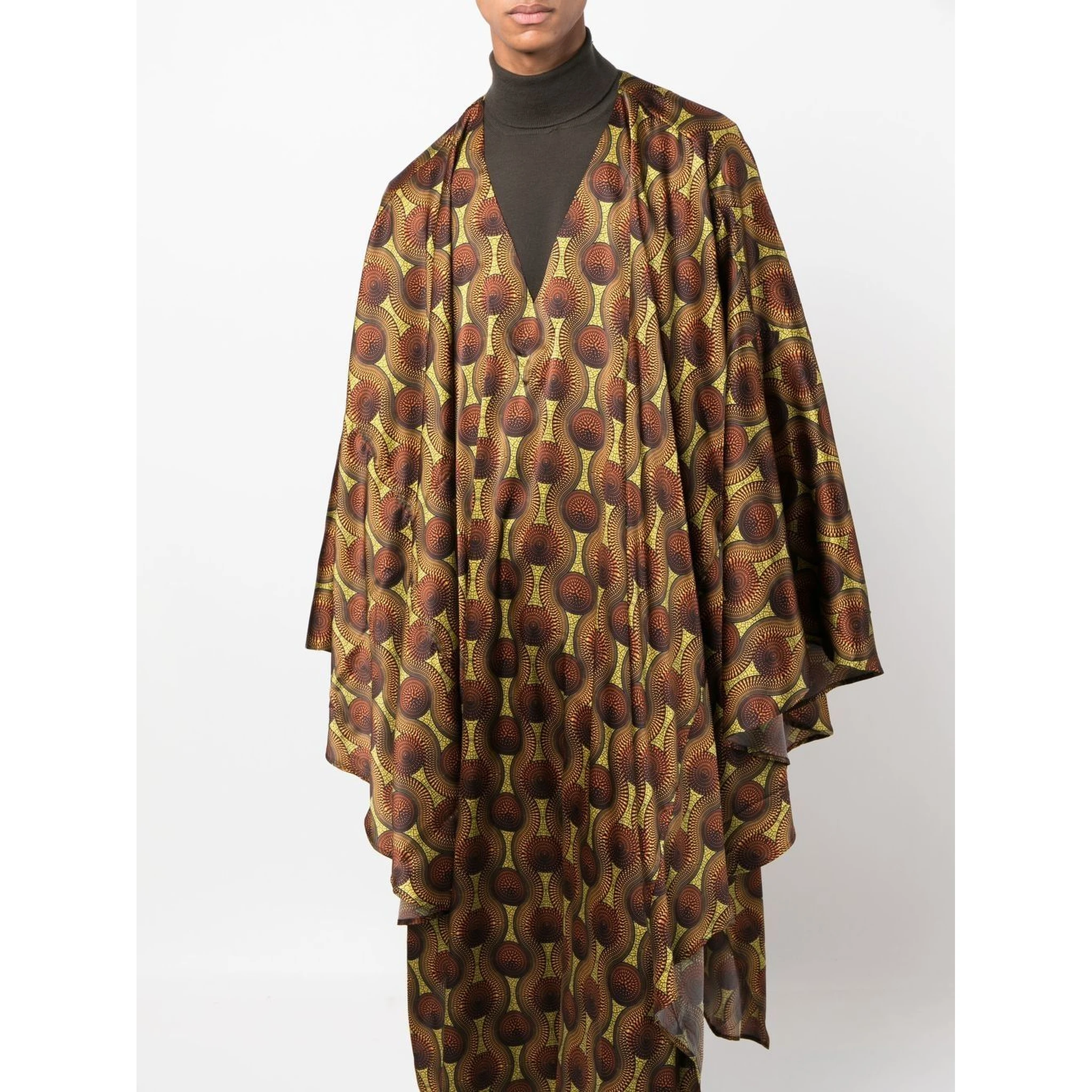 Printed Silk Kaftan In Yellow