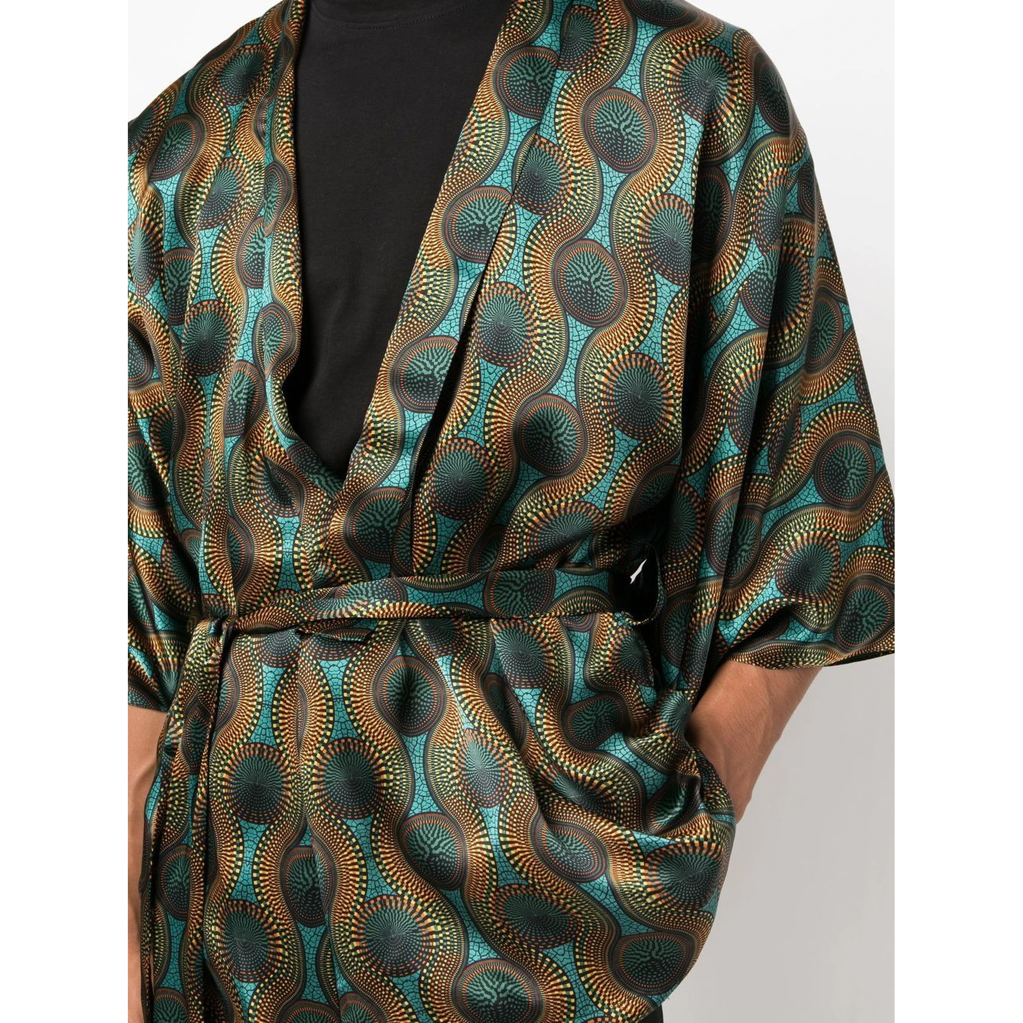 short geometric-print tie-waist jacket