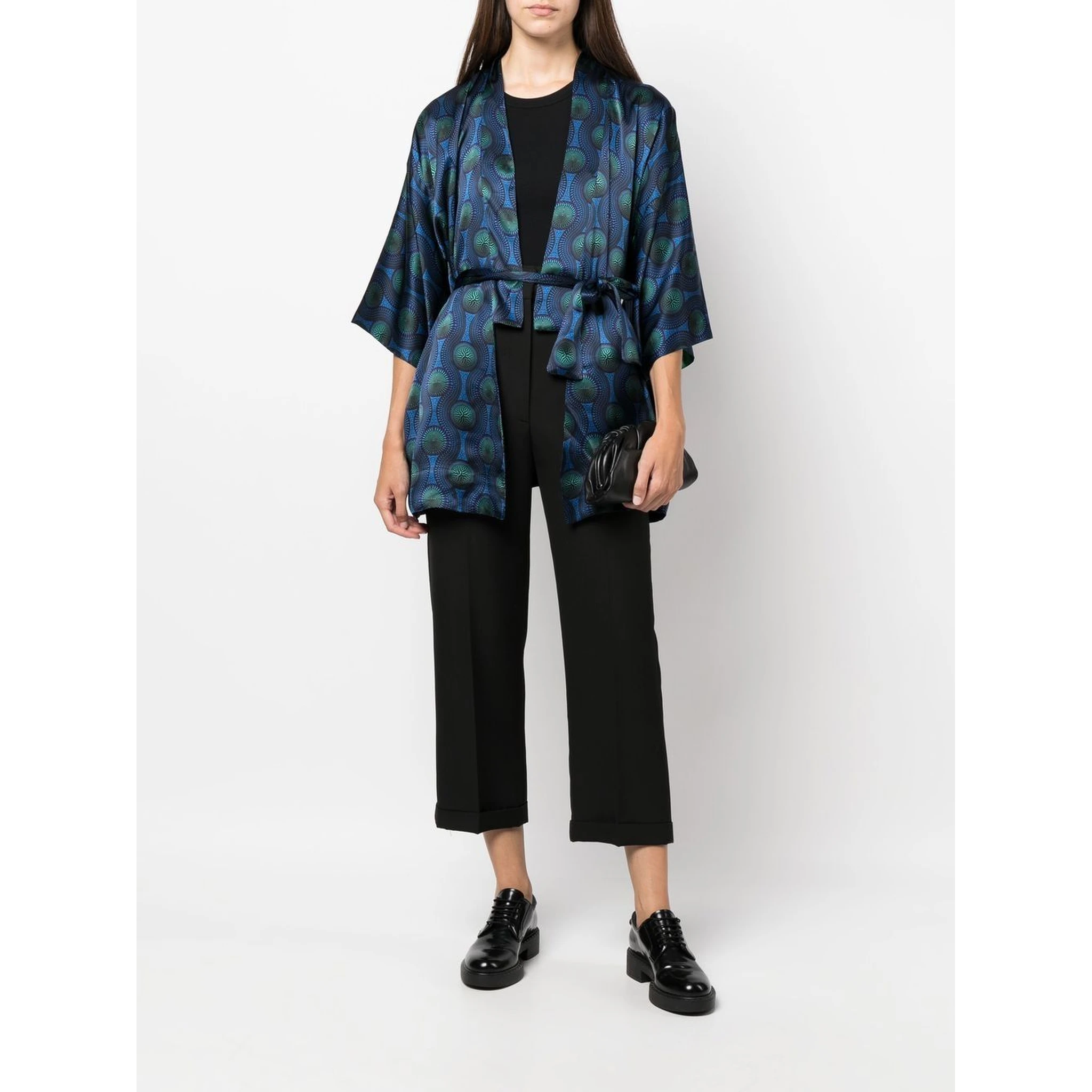 short geometric-print tie-waist jacket