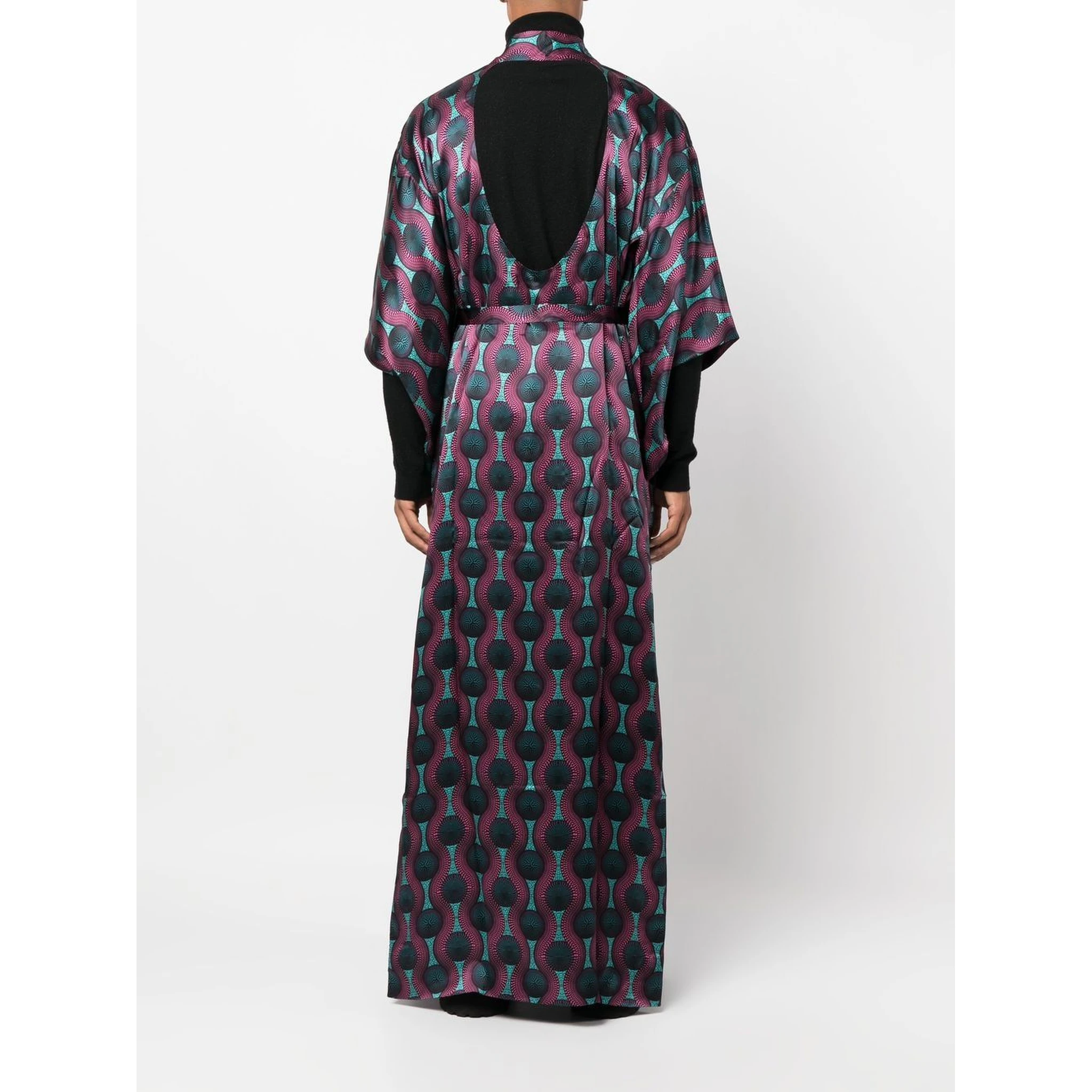 geometric-print tie-waist long jacket