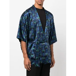 short geometric-print tie-waist jacket