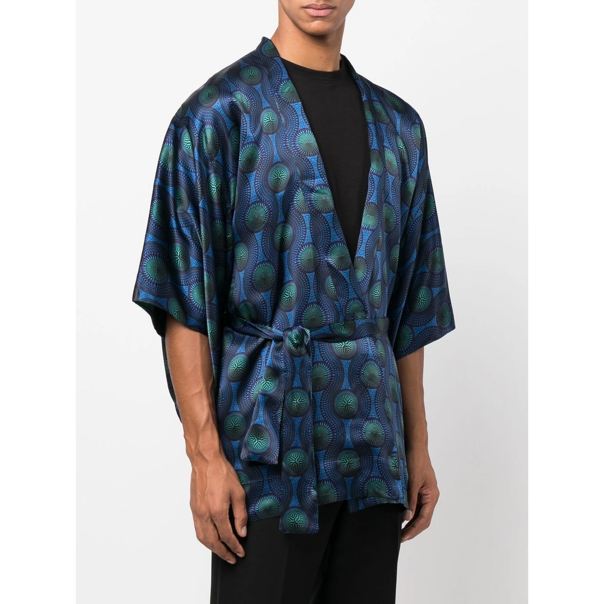 short geometric-print tie-waist jacket