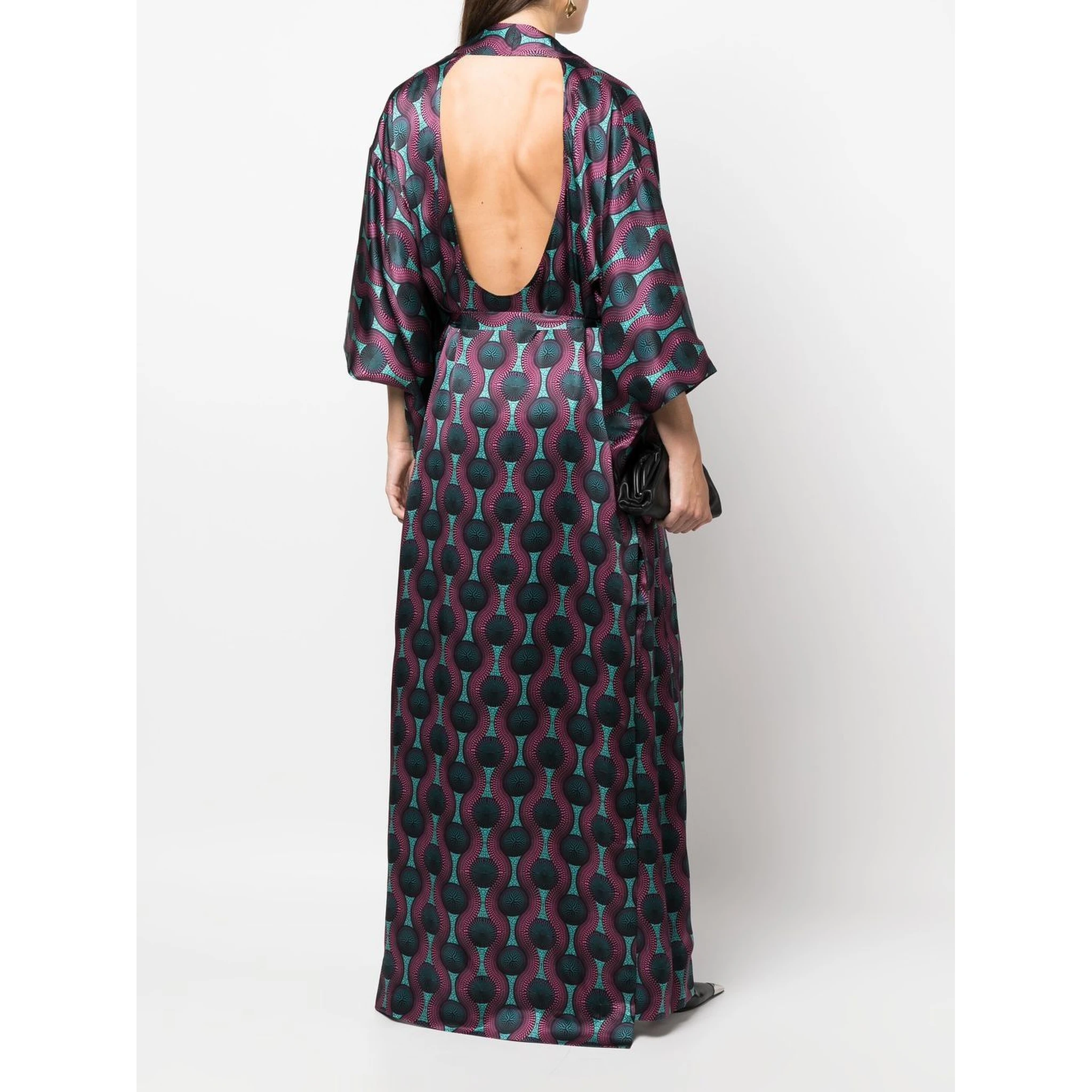 geometric-print tie-waist long jacket