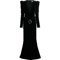 Deep Neckline Velvet Long Dress In Black