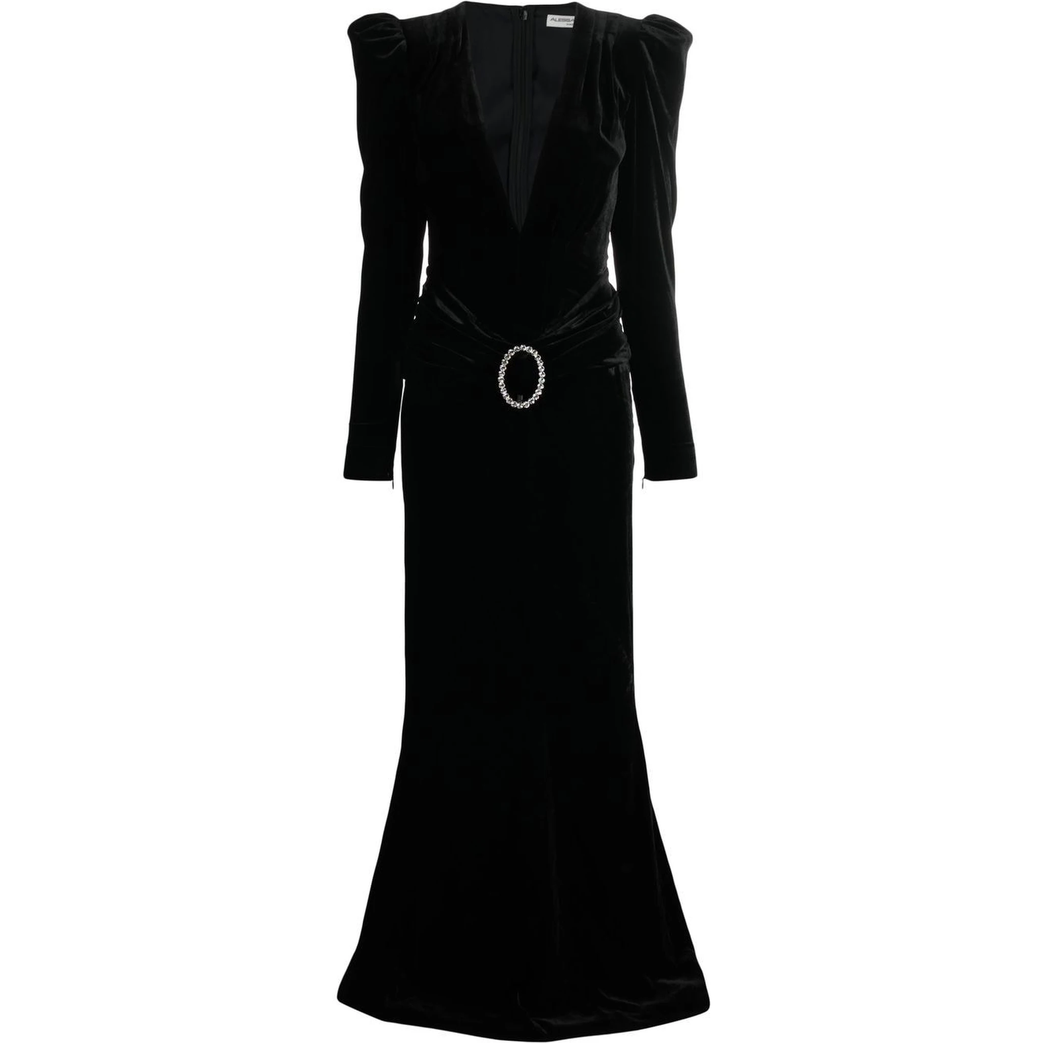 Deep Neckline Velvet Long Dress In Black