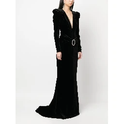 Deep Neckline Velvet Long Dress In Black