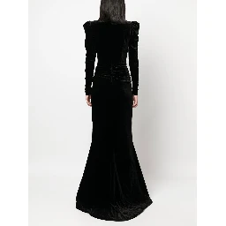 Deep Neckline Velvet Long Dress In Black