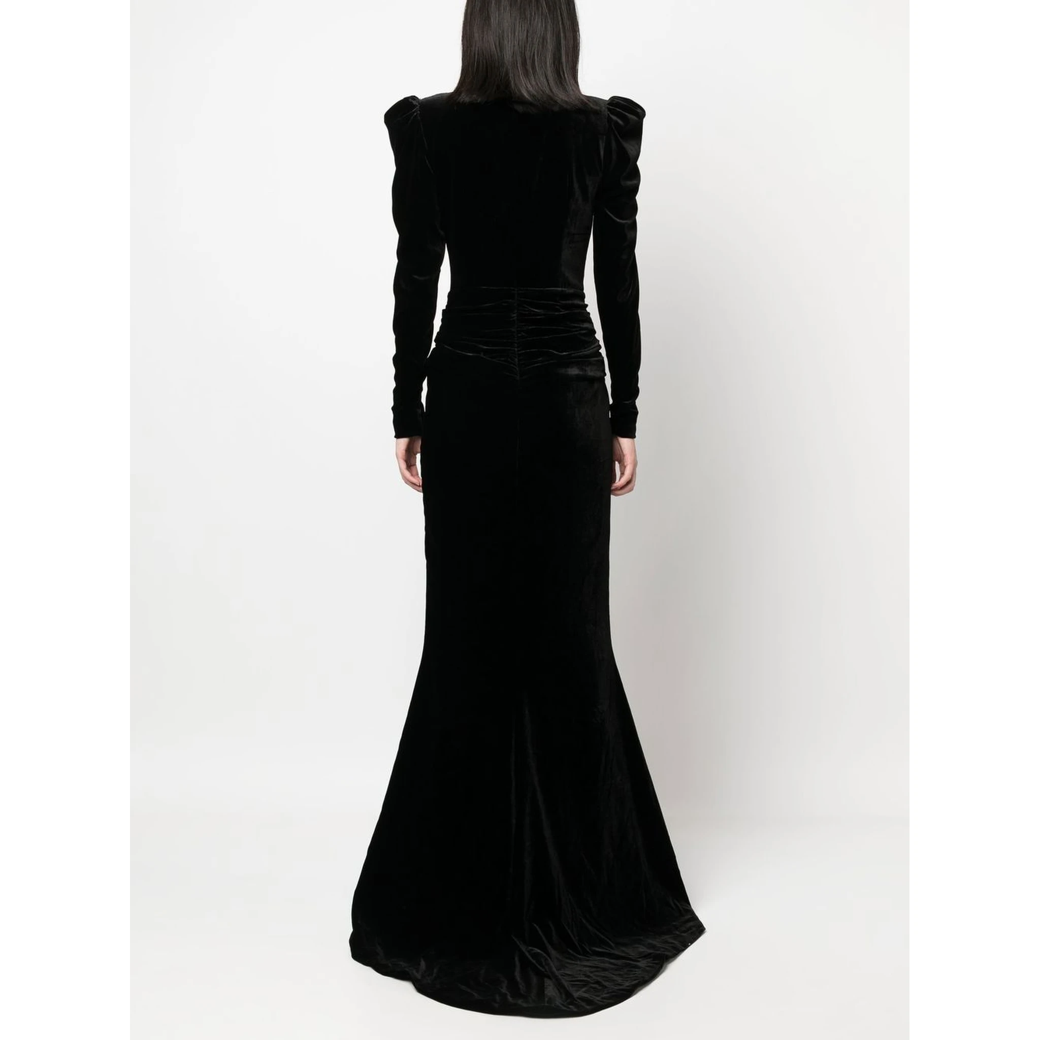 Deep Neckline Velvet Long Dress In Black