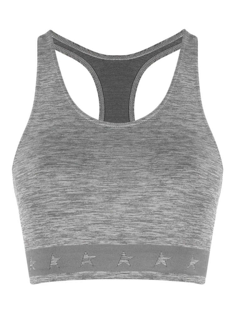 Logo-underband Racerback Crop Top In Grey