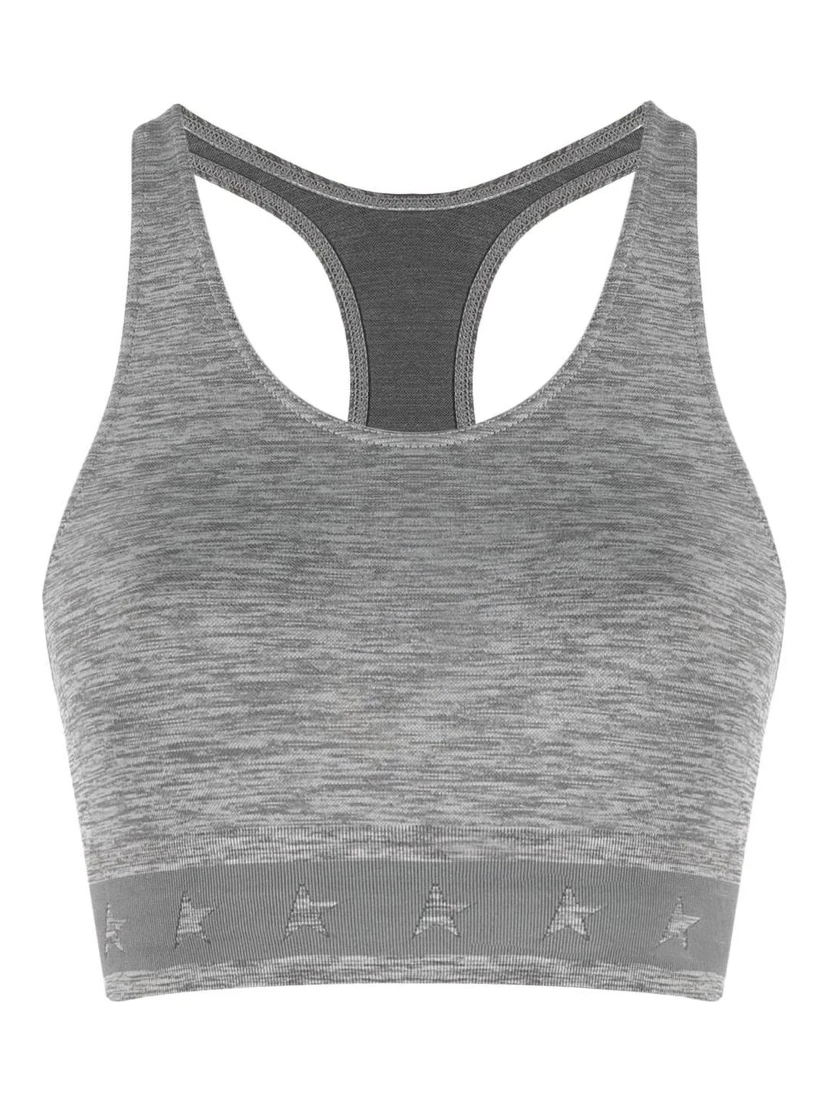 Logo-underband Racerback Crop Top In Grey