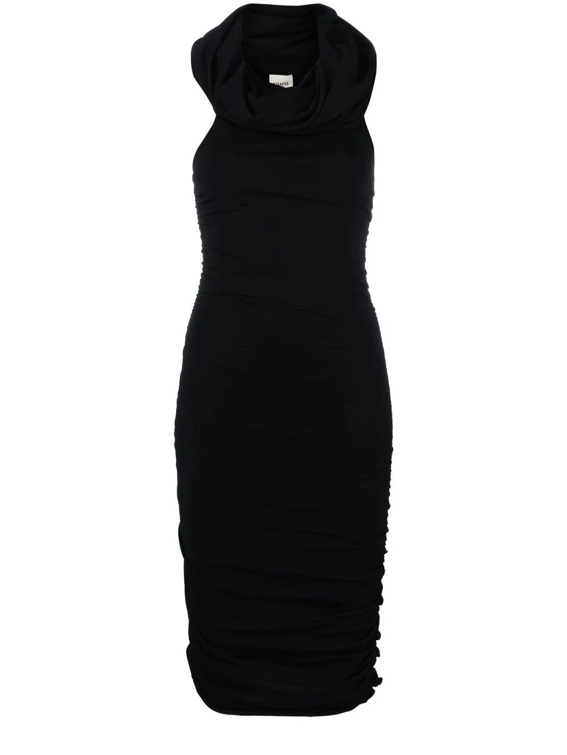Aerica Ruched Midi Dress In Black