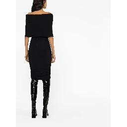 Aerica Ruched Midi Dress In Black