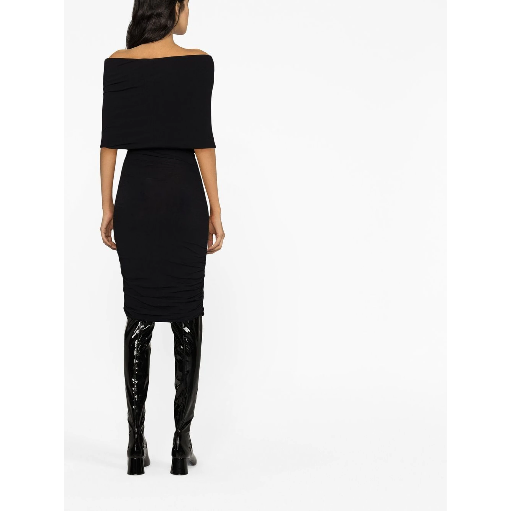Aerica Ruched Midi Dress In Black