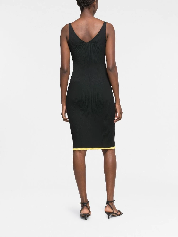 X Ester Manas V-neck Ribbed Midi Dress In Black Dark Green alternative