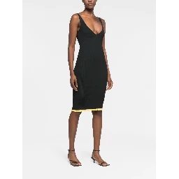 X Ester Manas V-neck Ribbed Midi Dress In Black Dark Green