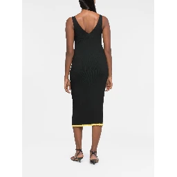 X Ester Manas V-neck Ribbed Midi Dress In Black Dark Green