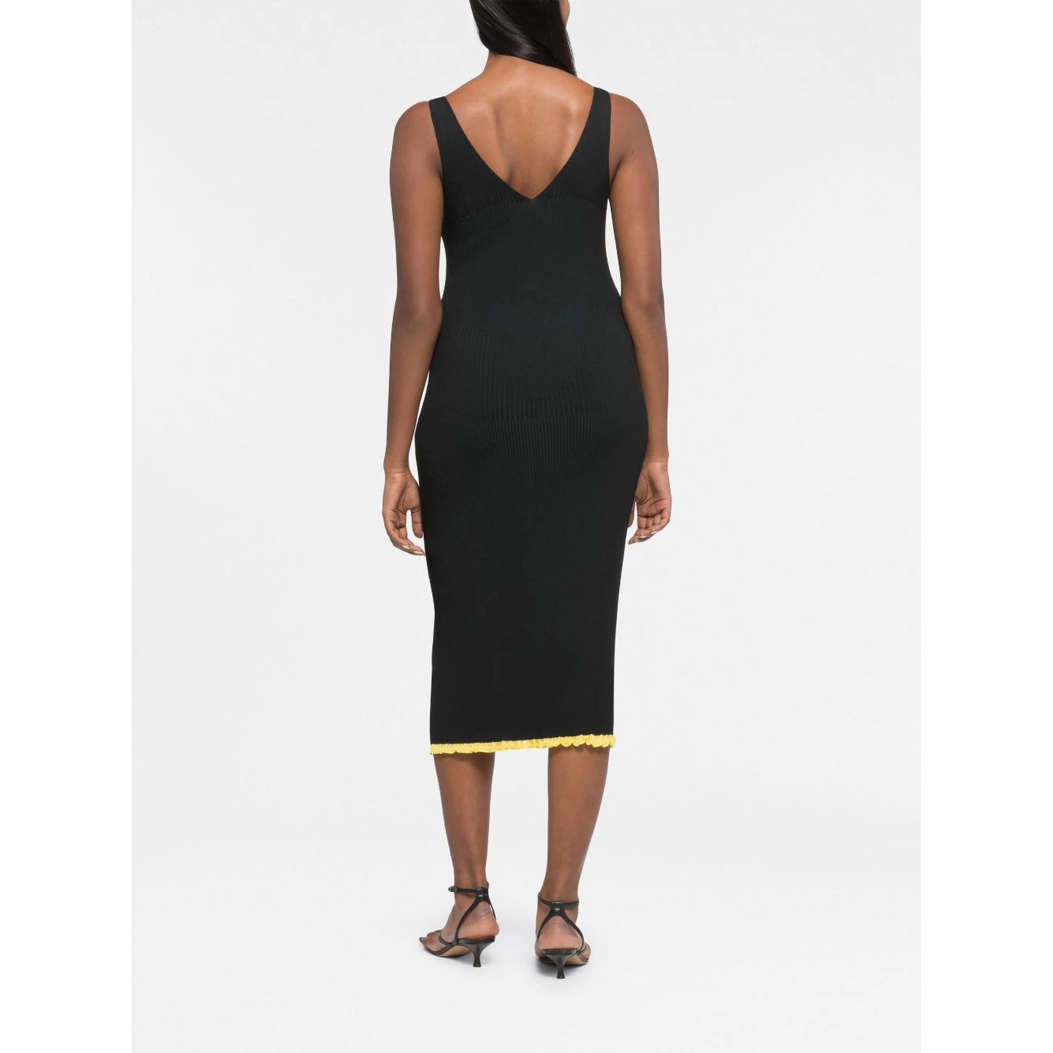 X Ester Manas V-neck Ribbed Midi Dress In Black Dark Green