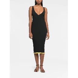 X Ester Manas V-neck Ribbed Midi Dress In Black Dark Green