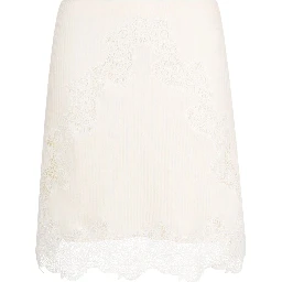 Ribbed-knit Lace-trim Miniskirt In White
