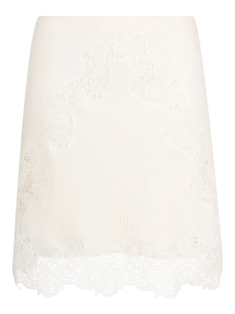 Ribbed-knit Lace-trim Miniskirt In White