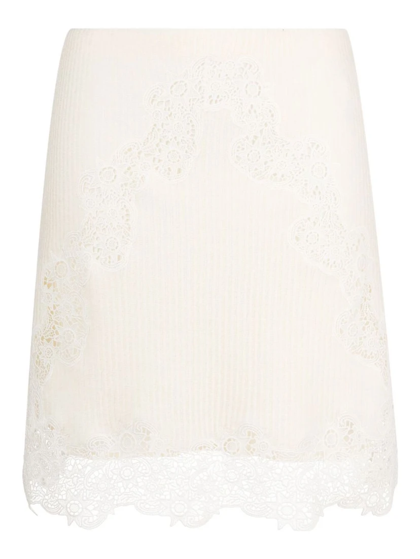 Ribbed-knit Lace-trim Miniskirt In White
