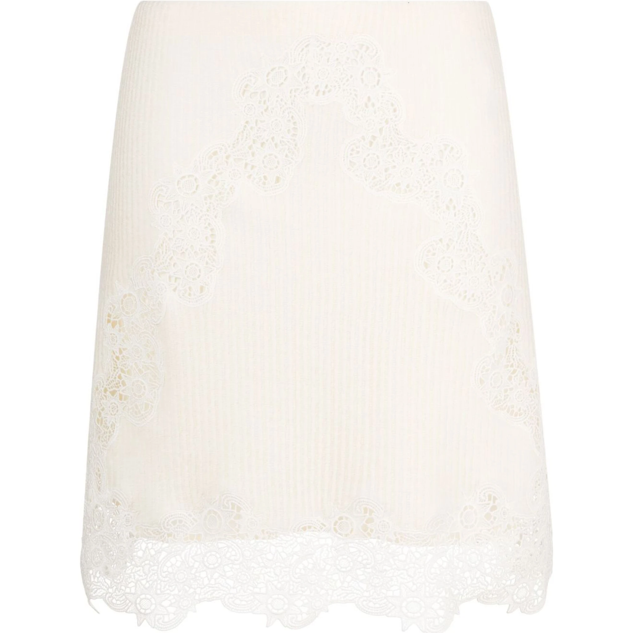 Ribbed-knit Lace-trim Miniskirt In White