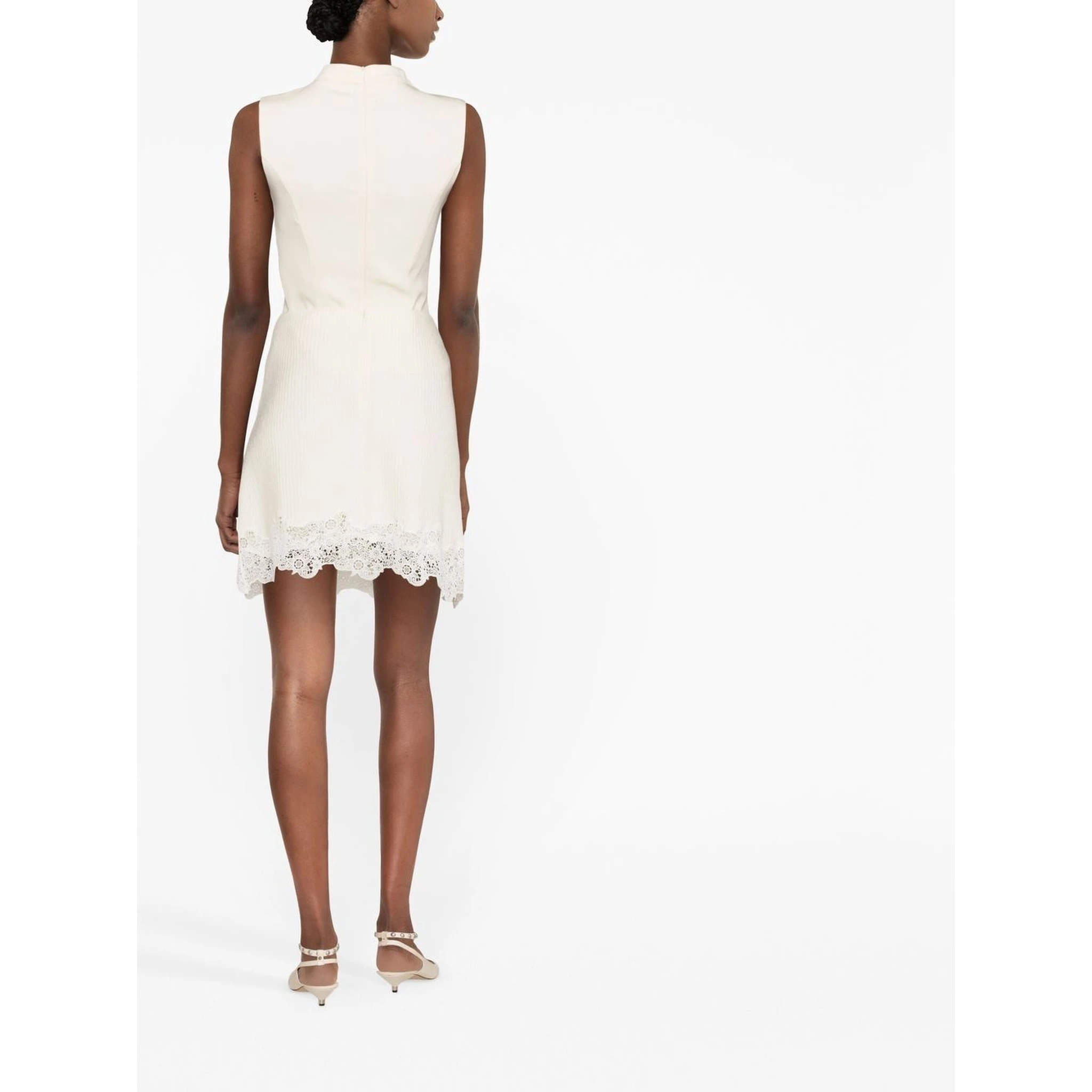 Ribbed-knit Lace-trim Miniskirt In White