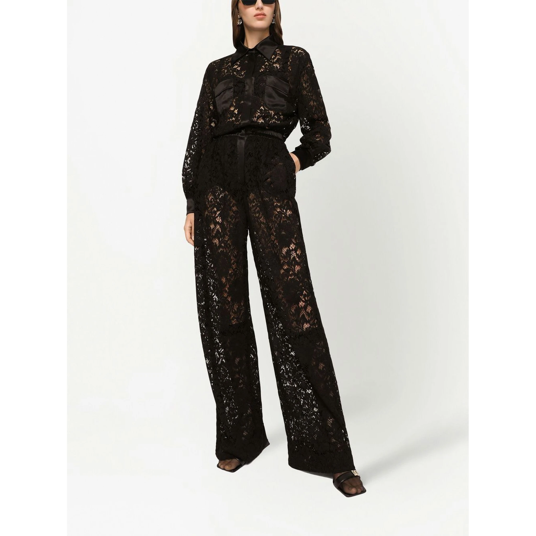cordonetto-lace long-sleeve jumpsuit