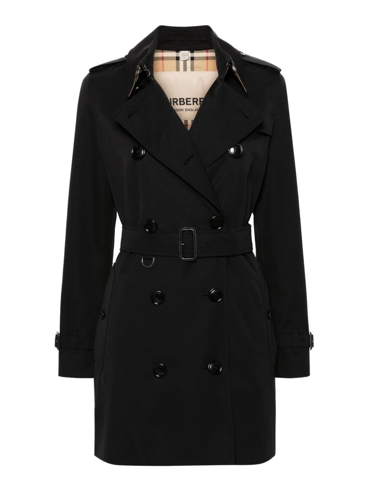 Black cotton mid length trench coat