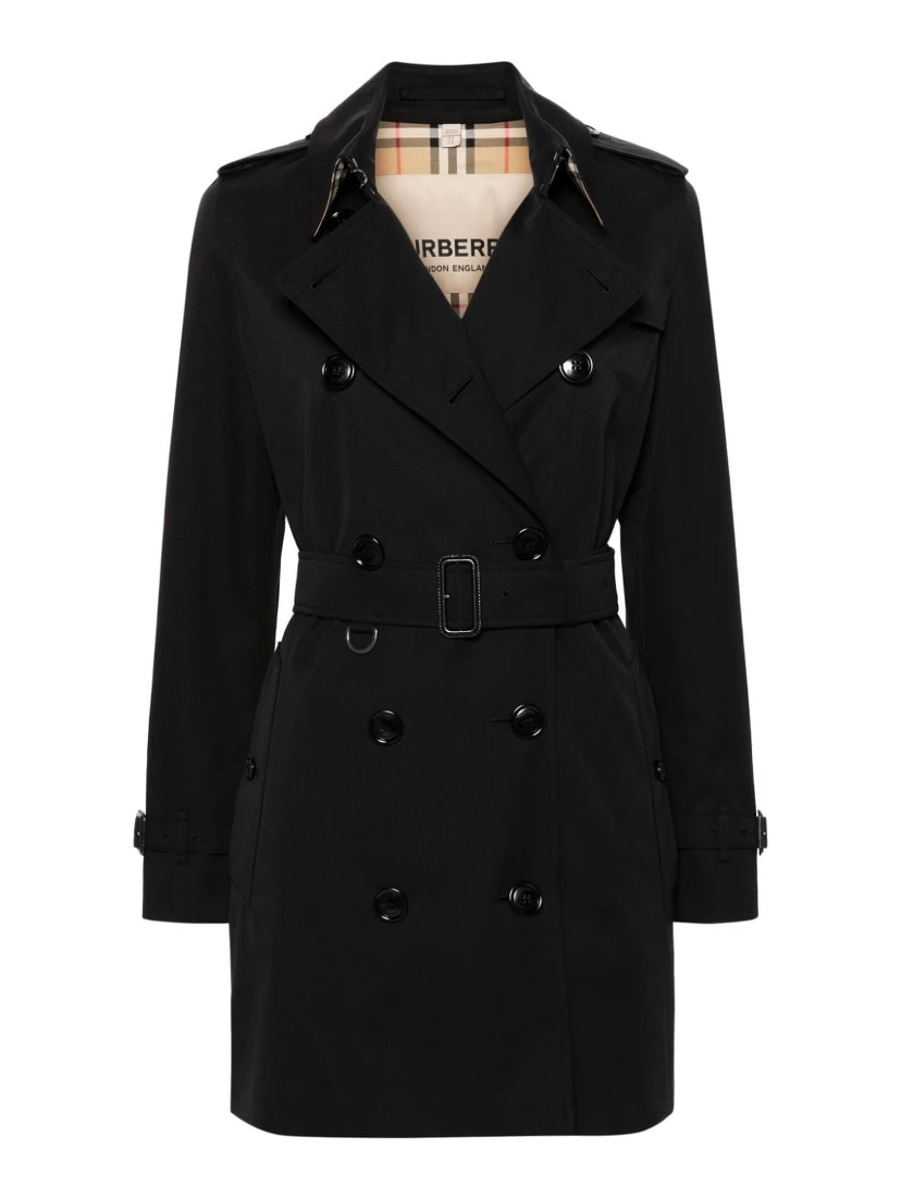 Black cotton mid length trench coat