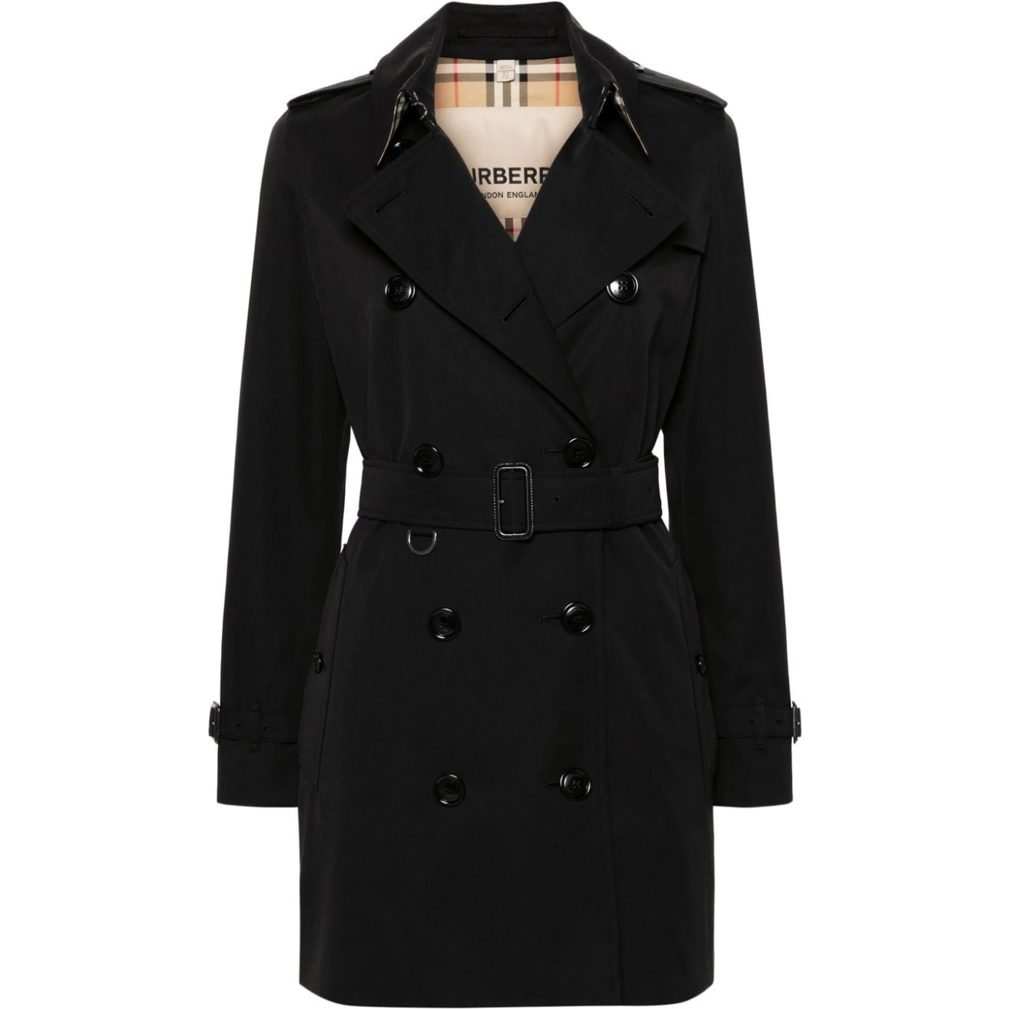Black cotton mid length trench coat