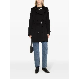 Black cotton mid length trench coat