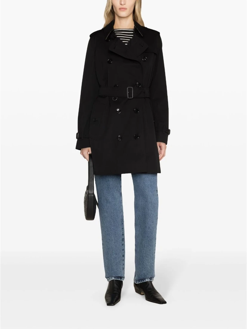 Black cotton mid length trench coat