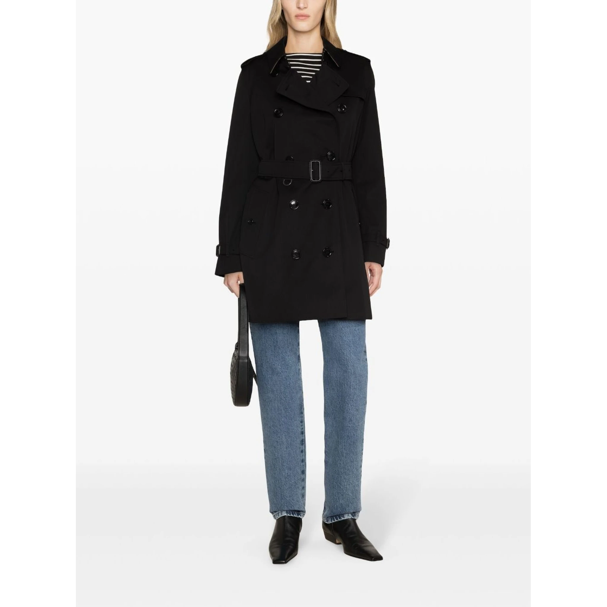 Black cotton mid length trench coat