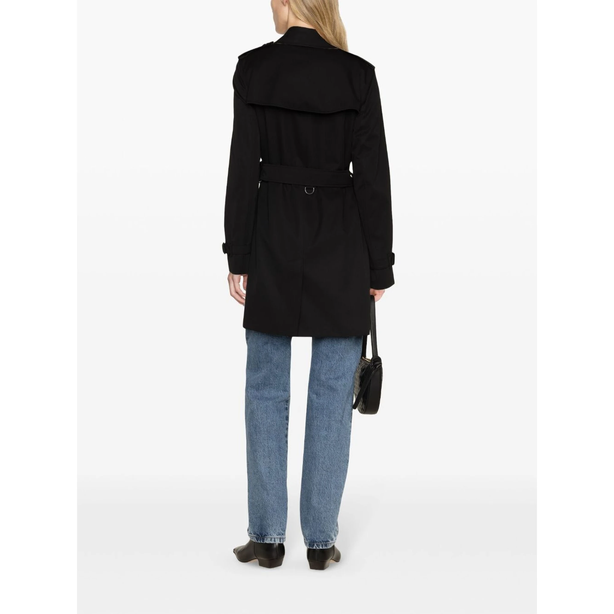 Black cotton mid length trench coat
