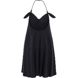 فستان أسود واسع بدون أكمام بياقة هالتر مزين بفيونكة