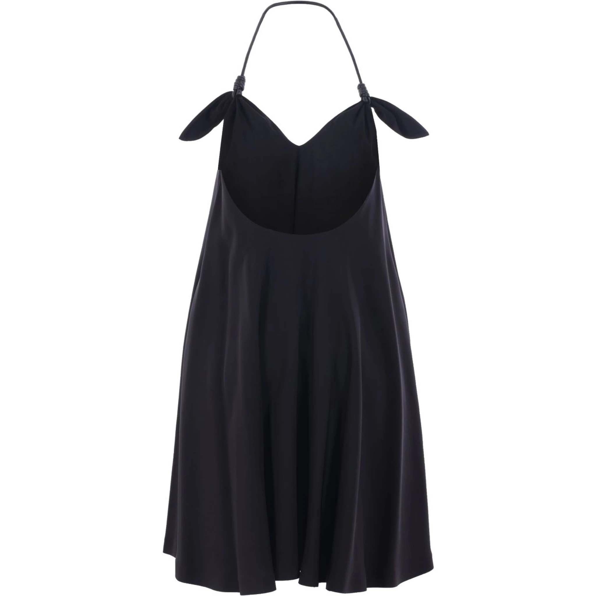 فستان أسود واسع بدون أكمام بياقة هالتر مزين بفيونكة