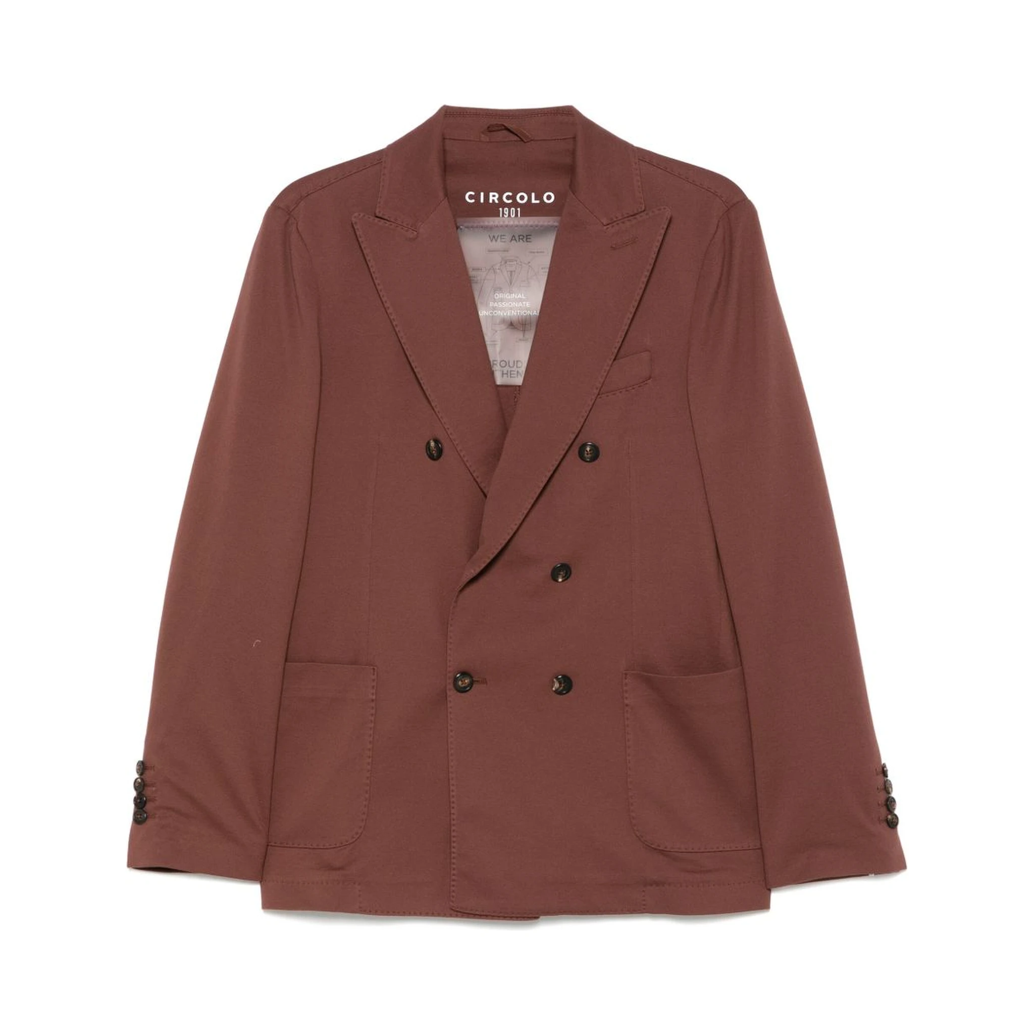 Double-breasted Cotton Jacket With Rear Vents In Brown